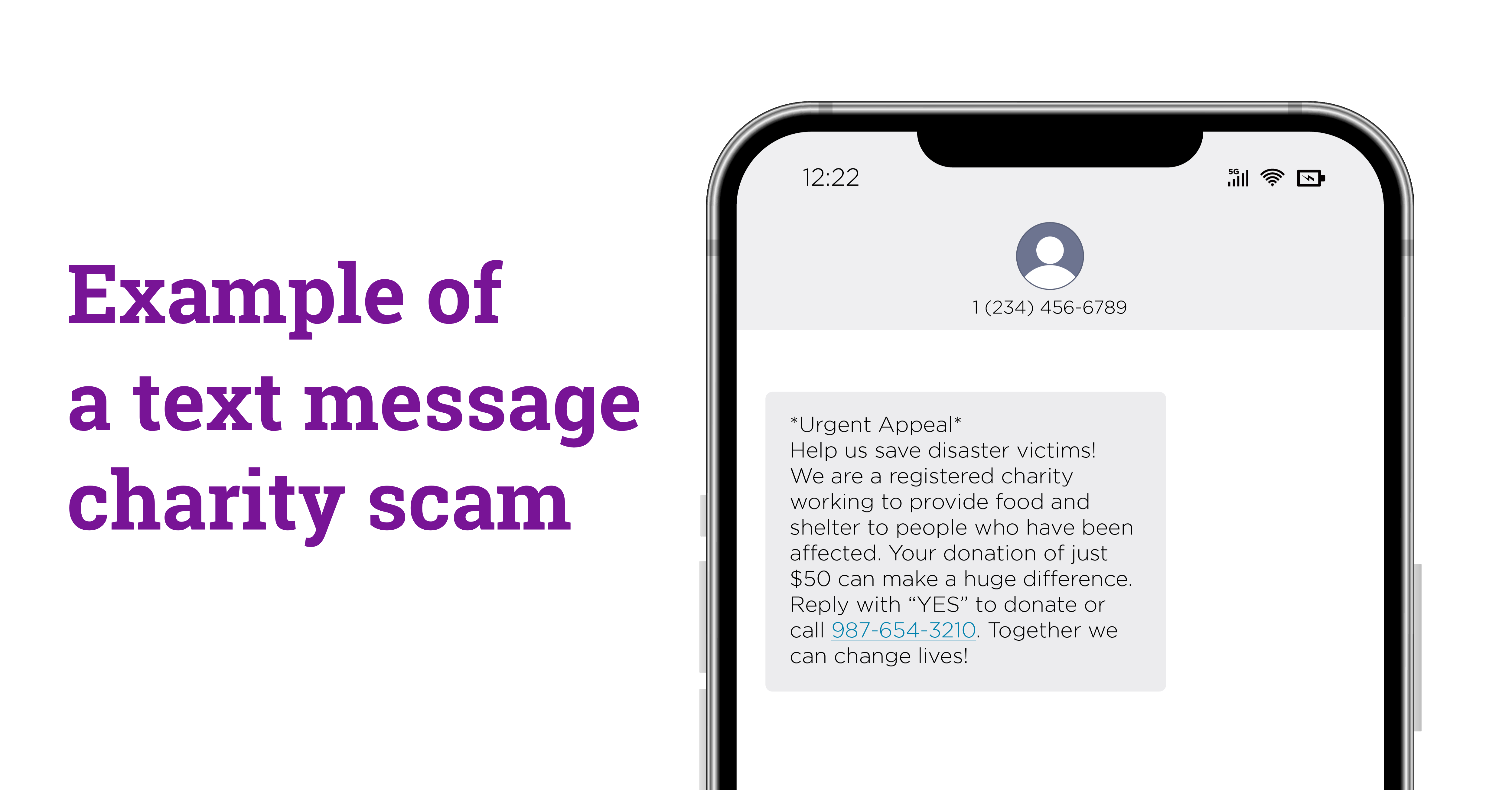 Example of a text message charity scam